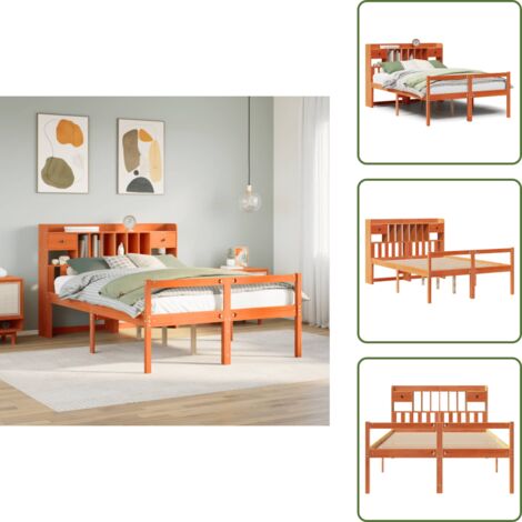 Cama con cabecero - vidaXL Cama con estantería sin colchón madera maciza marrón 160x200 cm - Estantería para dormitorio