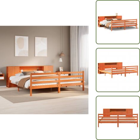 Cama con cabecero - vidaXL Cama con estantería sin colchón madera maciza marrón 200x200 cm - Cama de pino