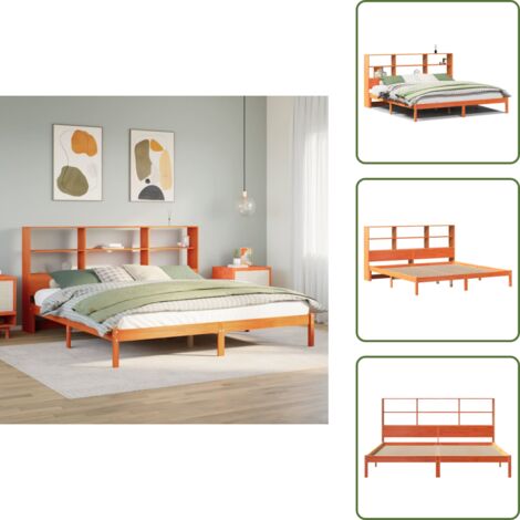 Cama con cabecero - vidaXL Cama con estantería sin colchón madera maciza marrón 200x200 cm - Estantería para dormitorio