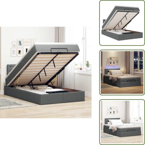 Cama con cabecero - vidaXL Cama otomana con colchón y LED tela gris oscuro 120x200 cm - Cama con muelles ensacados