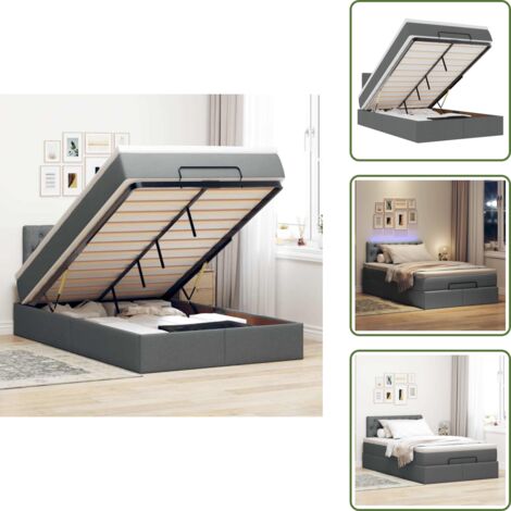 Cama con cabecero - vidaXL Cama otomana con colchón y LED tela gris oscuro 120x200 cm - Cama con muelles ensacados