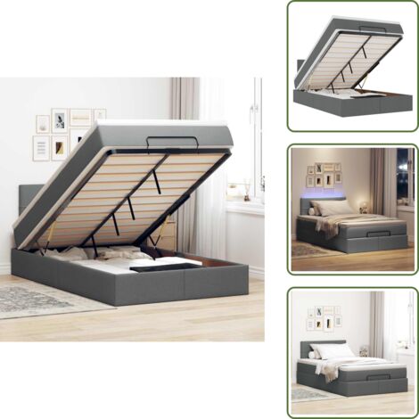 Cama con cabecero - vidaXL Cama otomana con colchón y LED tela gris oscuro 120x200 cm - Cama con muelles ensacados