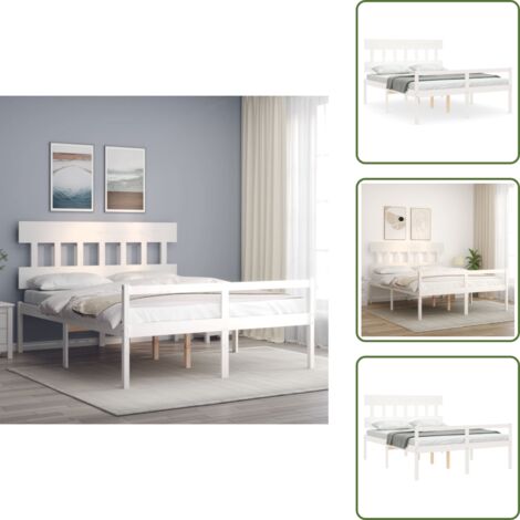 Cama con cabecero - vidaXL Cama personas mayores cabecero madera maciza blanco 160x200 cm - Cama de pino