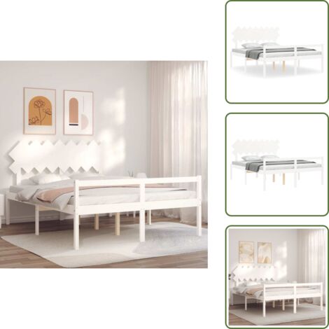 Cama con cabecero - vidaXL Cama personas mayores cabecero madera maciza blanco 160x200 cm - Cama de pino