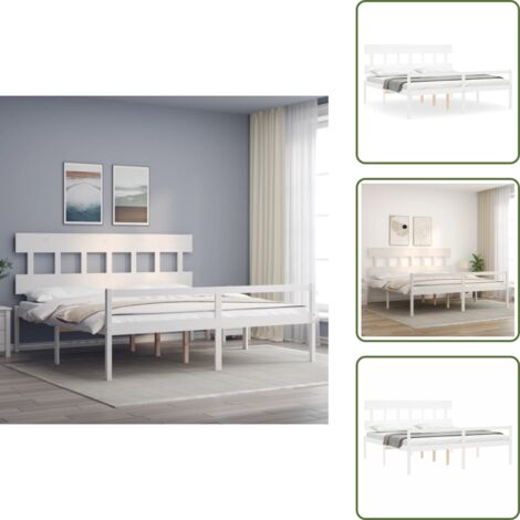 Cama con cabecero - vidaXL Cama personas mayores cabecero madera maciza blanco 200x200 cm - Cama de pino