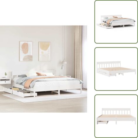 Cama con cabecero - vidaXL Cama sin colchón madera maciza de pino blanca 180x200 cm - Cama con cajón