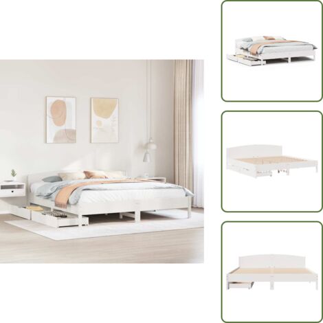 Cama con cabecero - vidaXL Cama sin colchón madera maciza de pino blanca 180x200 cm - Cama con cajón
