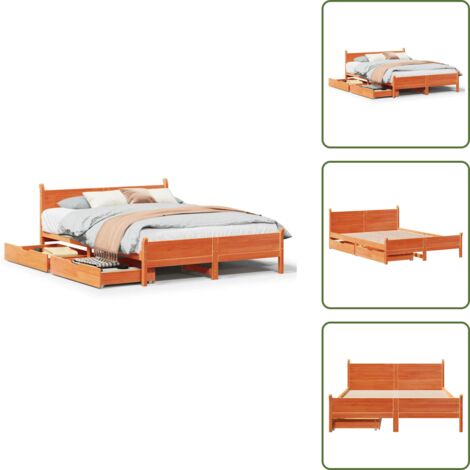 Cama con cabecero - vidaXL Cama sin colchón madera maciza pino marrón cera 150x200 cm - Cama de madera maciza