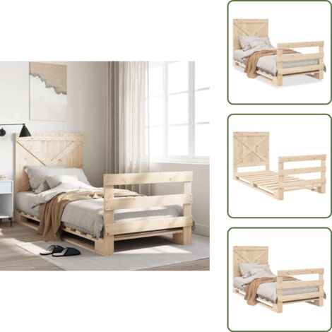 Cama con cabecero - vidaXL Estructura de cama con cabecero madera maciza de pino 90x200 cm - Cama de pino