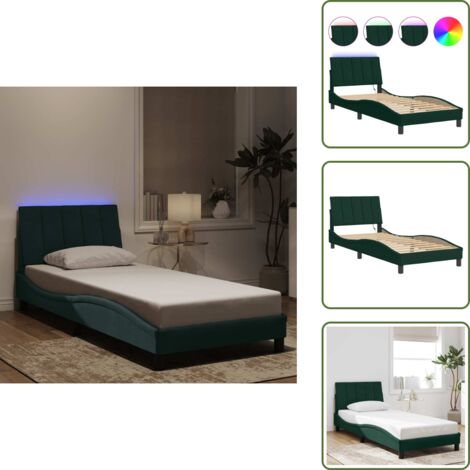 Cama con cabecero - vidaXL Estructura de cama con LED sin colchón Hanko terciopelo verde oscuro 90x190 cm - Cama con luz LED