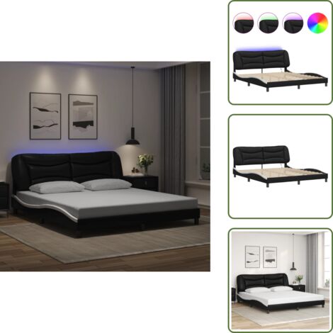 Cama con cabecero - vidaXL Estructura de cama con LED sin colchón Hvar negro blanco 180x200 cm - Cama con LED