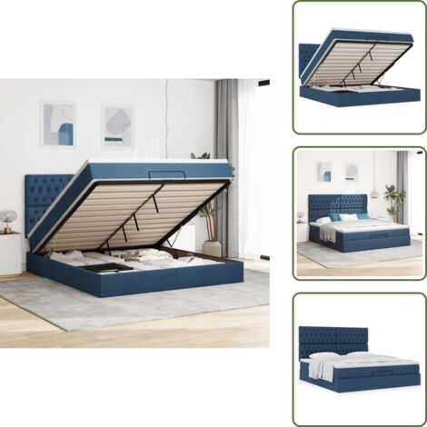 Cama con cabecero - vidaXL Estructura de cama otomana con colchón tela azul 160x200 cm - Cama con mecanismo hidráulico