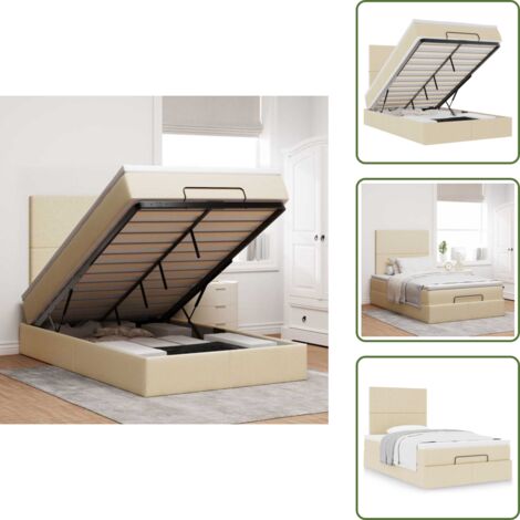 Cama con cabecero - vidaXL Estructura de cama otomana con colchón tela crema 120x200 cm - Cama con mecanismo hidráulico