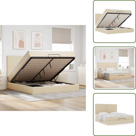 Cama con cabecero - vidaXL Estructura de cama otomana con colchón tela crema 180x200cm - Cama con mecanismo hidráulico