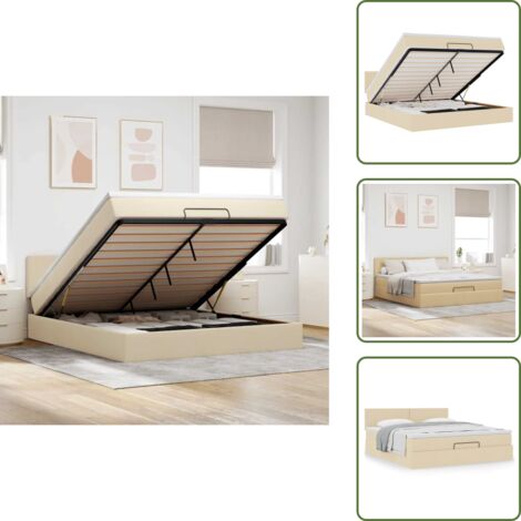 Cama con cabecero - vidaXL Estructura de cama otomana con colchón tela crema 180x200cm - Cama con mecanismo hidráulico
