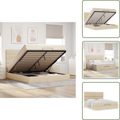 Cama con cabecero - vidaXL Estructura de cama otomana con colchón tela crema 180x200cm - Cama con mecanismo hidráulico