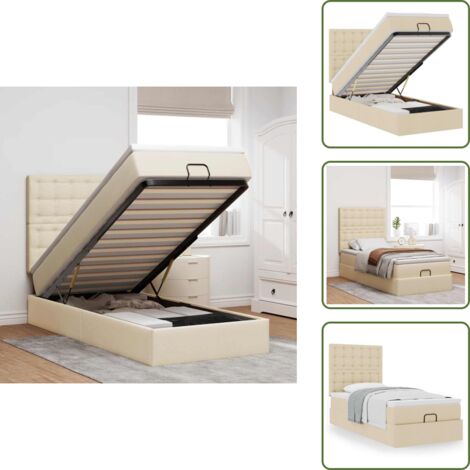 Cama con cabecero - vidaXL Estructura de cama otomana con colchón tela crema 90x190cm - Colchón ensacado