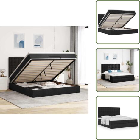 Cama con cabecero - vidaXL Estructura de cama otomana con colchón tela negra 160x200 cm - Cama con mecanismo hidráulico