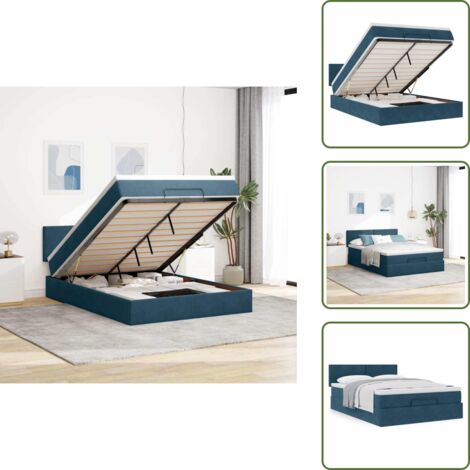 Cama con cabecero - vidaXL Estructura de cama otomana con colchón terciopelo azul oscuro - Cama con mecanismo hidráulico