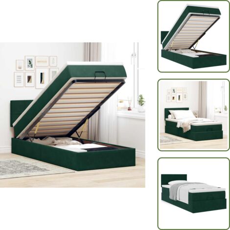 Cama con cabecero - vidaXL Estructura de cama otomana con colchón terciopelo verde oscuro - Cama con mecanismo hidráulico