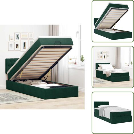 Cama con cabecero - vidaXL Estructura de cama otomana con colchón terciopelo verde oscuro - Cama con mecanismo hidráulico