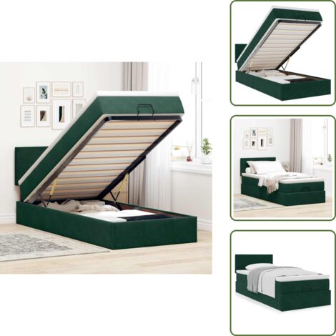 Cama con cabecero - vidaXL Estructura de cama otomana con colchón terciopelo verde oscuro - Cama con mecanismo hidráulico