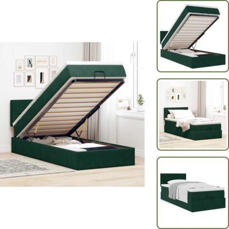 Cama con cabecero - vidaXL Estructura de cama otomana con colchón terciopelo verde oscuro - Cama con mecanismo hidráulico
