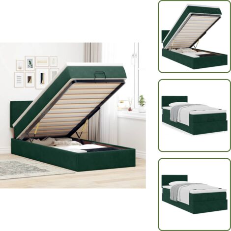 Cama con cabecero - vidaXL Estructura de cama otomana con colchón terciopelo verde oscuro - Cama con mecanismo hidráulico