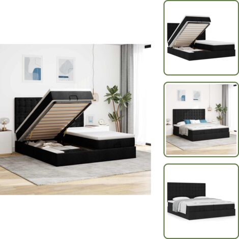 Cama con cabecero - vidaXL Estructura de cama otomana con colchones tela negra 180x200cm - Cama matrimonio
