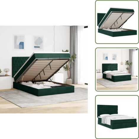 Cama con cabecero - vidaXL Estructura de cama otomana con colchones verde oscuro 140x200cm - Cama con mecanismo hidráulico