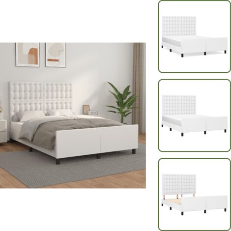 Cama con cabecero - vidaXL Estructura de cama sin colchón cuero sintético blanco 140x190cm - Cama de cuero sintético