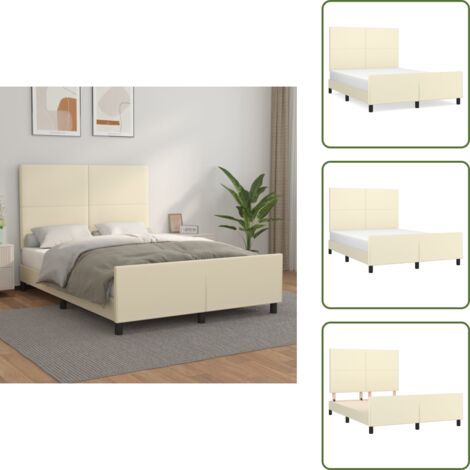 Cama con cabecero - vidaXL Estructura de cama sin colchón cuero sintético crema 140x190 cm - Cama de cuero sintético