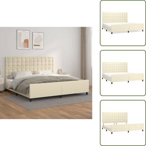 Cama con cabecero - vidaXL Estructura de cama sin colchón cuero sintético crema 200x200 cm - Cama cuero sintético