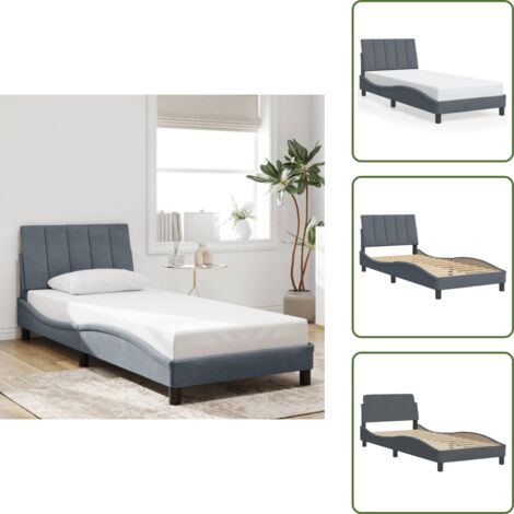Cama con cabecero - vidaXL Estructura de cama sin colchón Hanko terciopelo gris oscuro 90x200 cm - Terciopelo