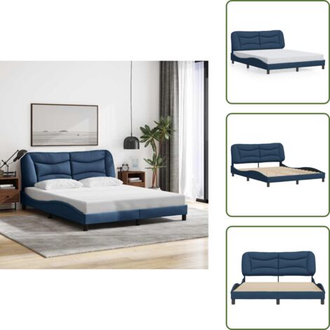 Cama con cabecero - vidaXL Estructura de cama sin colchón Hvar tela azul 160x200 cm - Cama azul