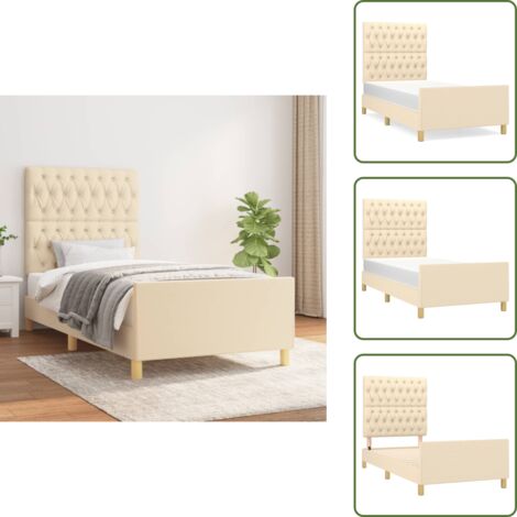 Cama con cabecero - vidaXL Estructura de cama sin colchón tela crema 90x200 cm - Cama de tela