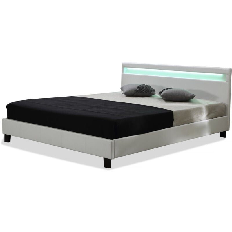 

Habitat Et Jardin - Cama con cabezera LED Maria- 160 x 200 cm - Blanco