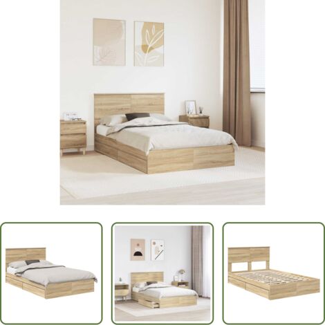 Cama con cajón -  Cama con almacenamiento con cabecera Roble Sonoma 120 x 200 cm