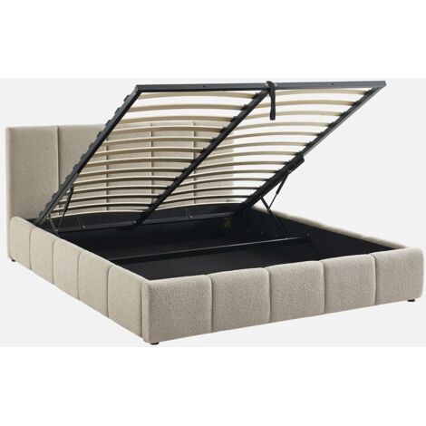 Cama con cajón con somier de láminas y cabecero 160cm, acabado en borreguito