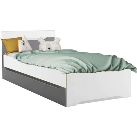 Cama Con Cajón Genius Habitación Dormitorio Juvenil Color Blanco Y Gris Infantil Estilo Moderno 90x200 cm