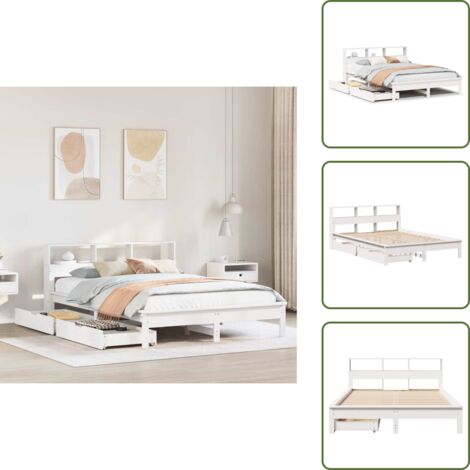 Cama con cajón - vidaXL Cama con estantería sin colchón madera maciza blanca 135x190 cm - Cama de pino