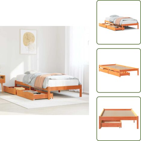Cama con cajón - vidaXL Cama sin colchón madera maciza de pino marrón cera 100x200 cm - Cama con ruedas