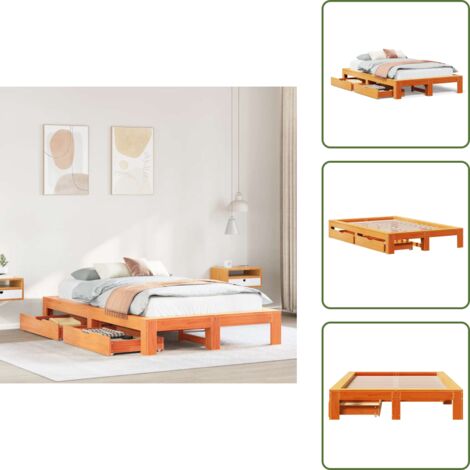 Cama con cajón - vidaXL Cama sin colchón madera maciza de pino marrón cera 120x200 cm - Cama con ruedas