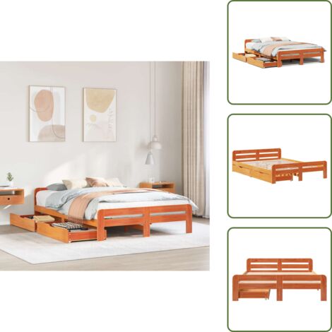 Cama con cajón - vidaXL Cama sin colchón madera maciza de pino marrón cera 160x200 cm - Cama con cabecero