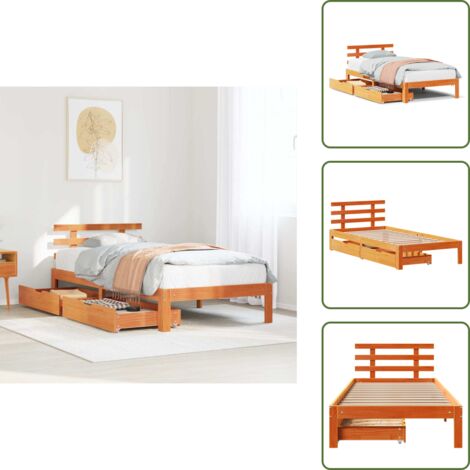 Cama con cajón - vidaXL Estructura cama con cajones madera maciza pino marrón 100x200cm - Cama de pino