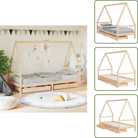 Cama con cajón - vidaXL Estructura de cama para niños con cajones madera pino 90x200 cm - Cama infantil