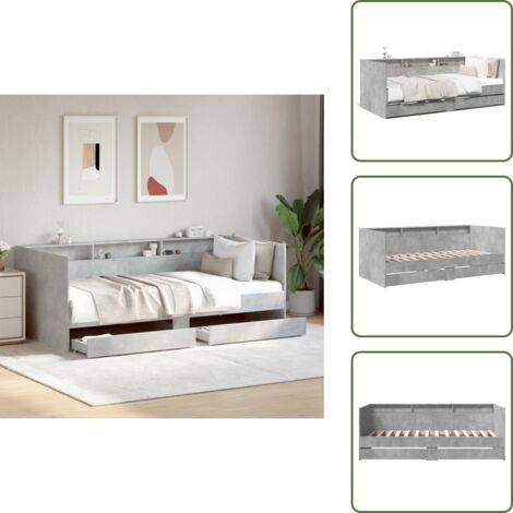 Cama con cajones con ruedas - vidaXL Sofá cama con cajones sin colchón gris hormigón 75x190 cm - Sofá cama gris hormigón