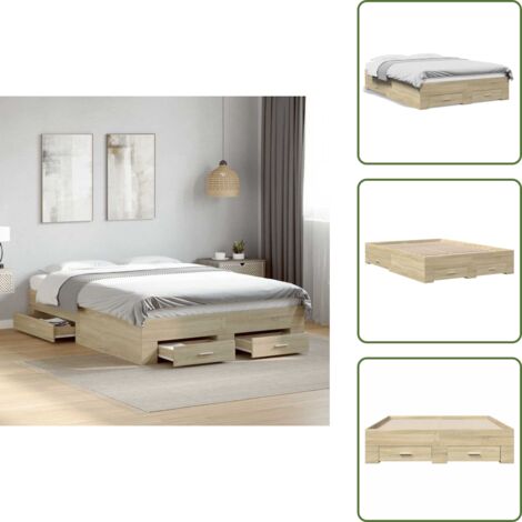Cama con cajones de madera - vidaXL Cama con cajones madera ingeniería roble Sonoma 135x190 cm - Cama de roble Sonoma
