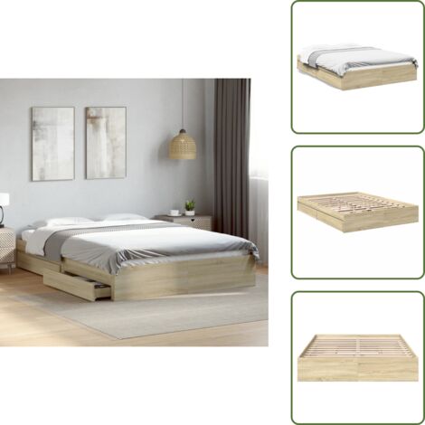 Cama con cajones de madera - vidaXL Cama con cajones madera ingeniería roble Sonoma 150x200 cm - Cama de roble Sonoma