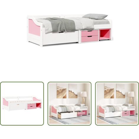 Cama con cajones -  Diván con 3 cajones sin colchón IRUN blanco&rosa 90x200 cm